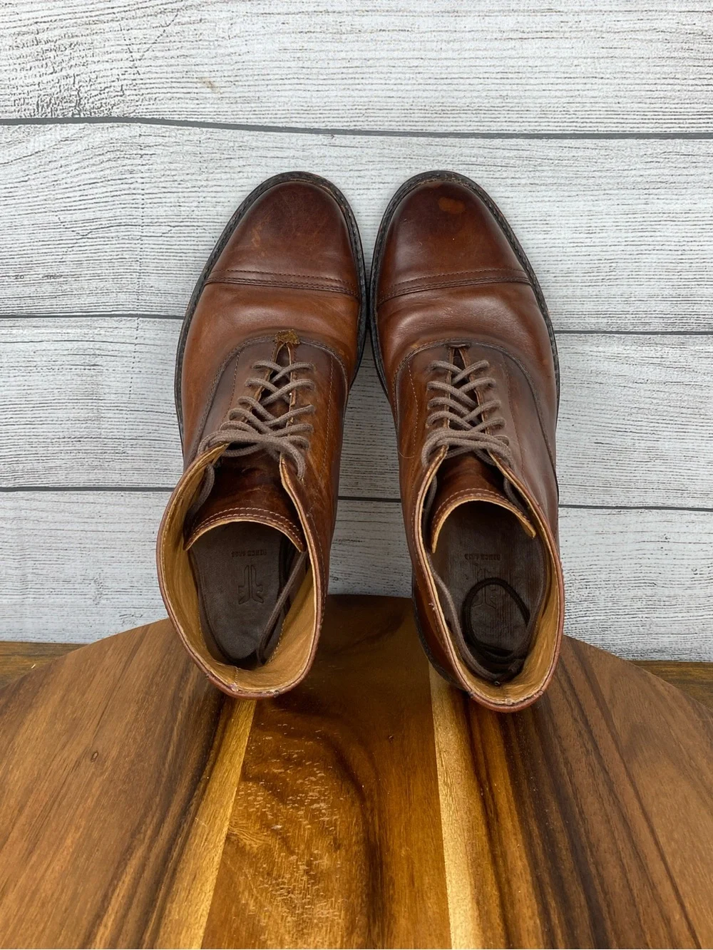 FRYE Paul Cap Toe Lace Up Cognac Brown Leather Boot Men’s Shoe Size 7 D